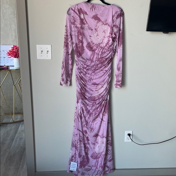 Elegant Pink/Purple Floral Long Sleeve Dress - Picture 3 of 4